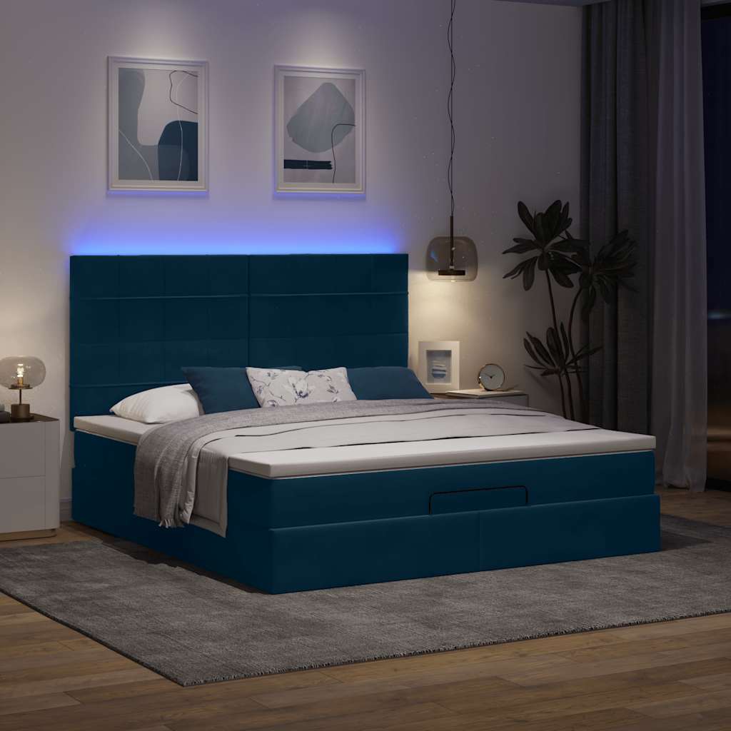 Otomanski okvir kreveta s madracima plavi 180x200cm baršunasti