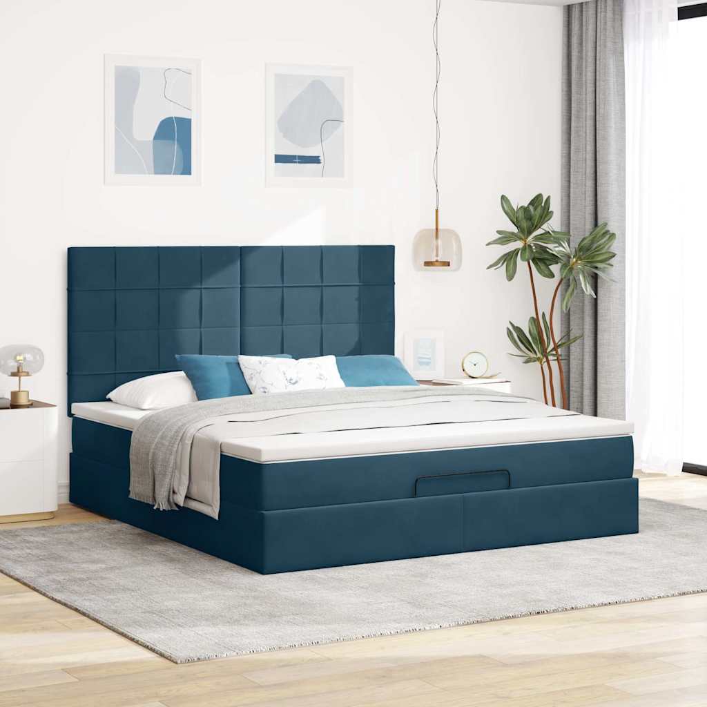 Otomanski okvir kreveta s madracima plavi 180x200cm baršunasti