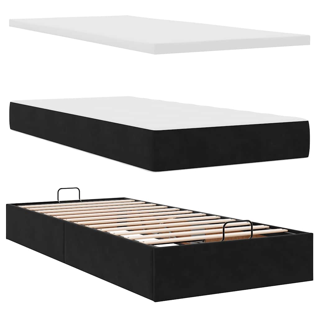 Otomanski okvir kreveta s madracima crni 100x200cm baršunasti