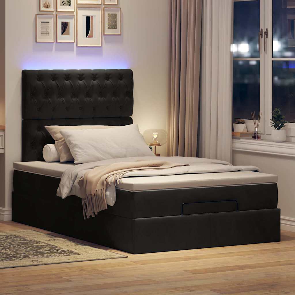 Otomanski krevet s madracima&LED crni 120x200cm baršunasti