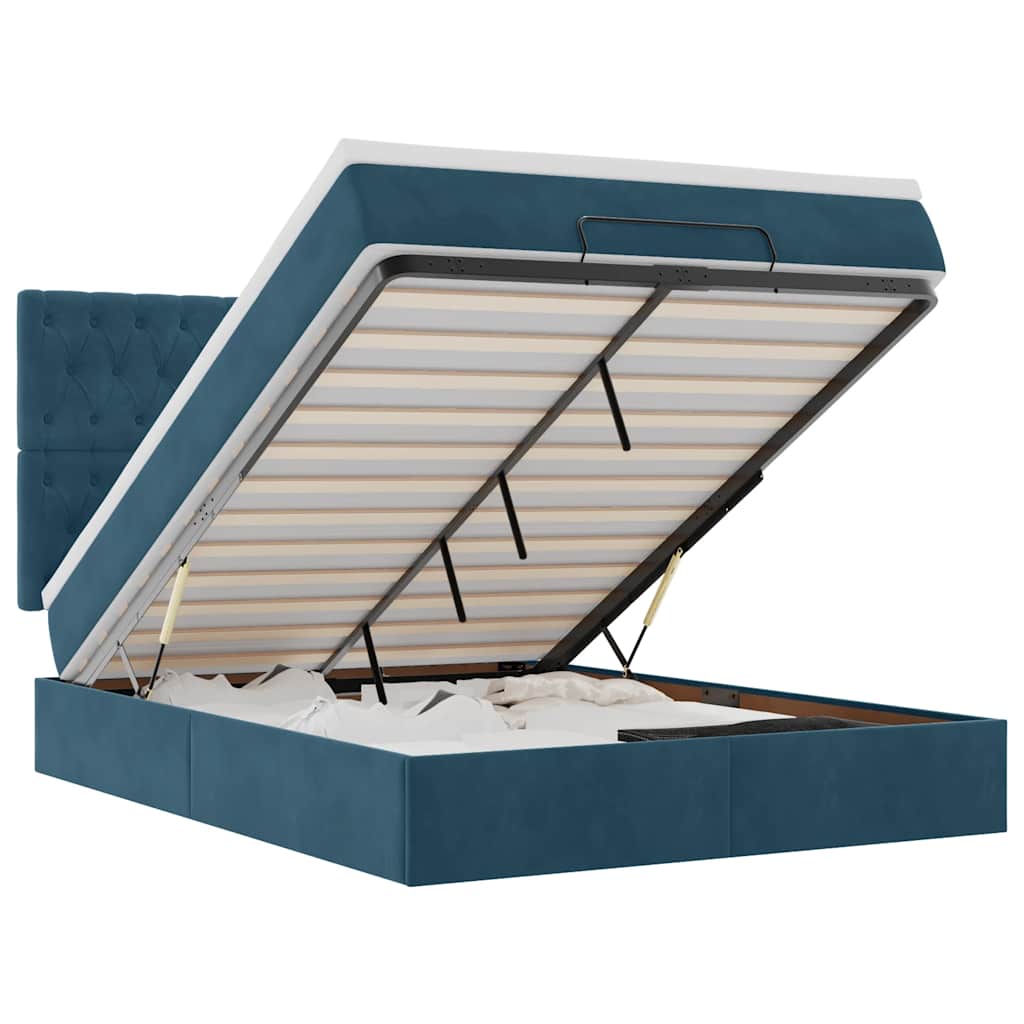Otomanski krevet s madracima&LED tamnoplavi 140x190cm baršun