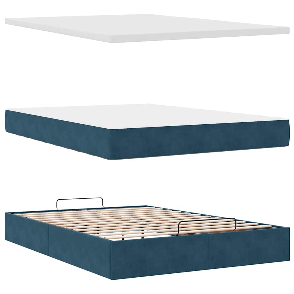 Ottoman krevet s madracima i LED diodama tamnoplavi 140x200 cm baršun