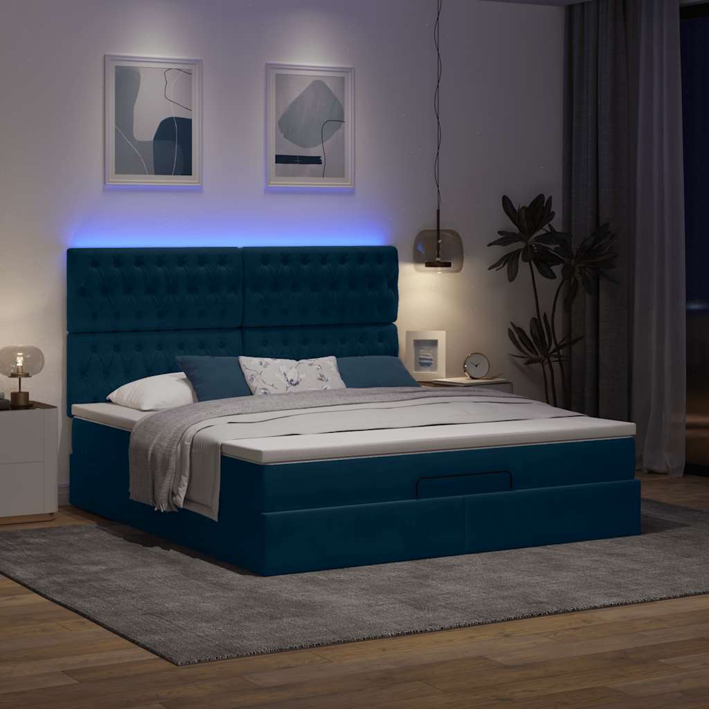 Otomanski okvir kreveta s madracima plavi 180x200cm baršunasti