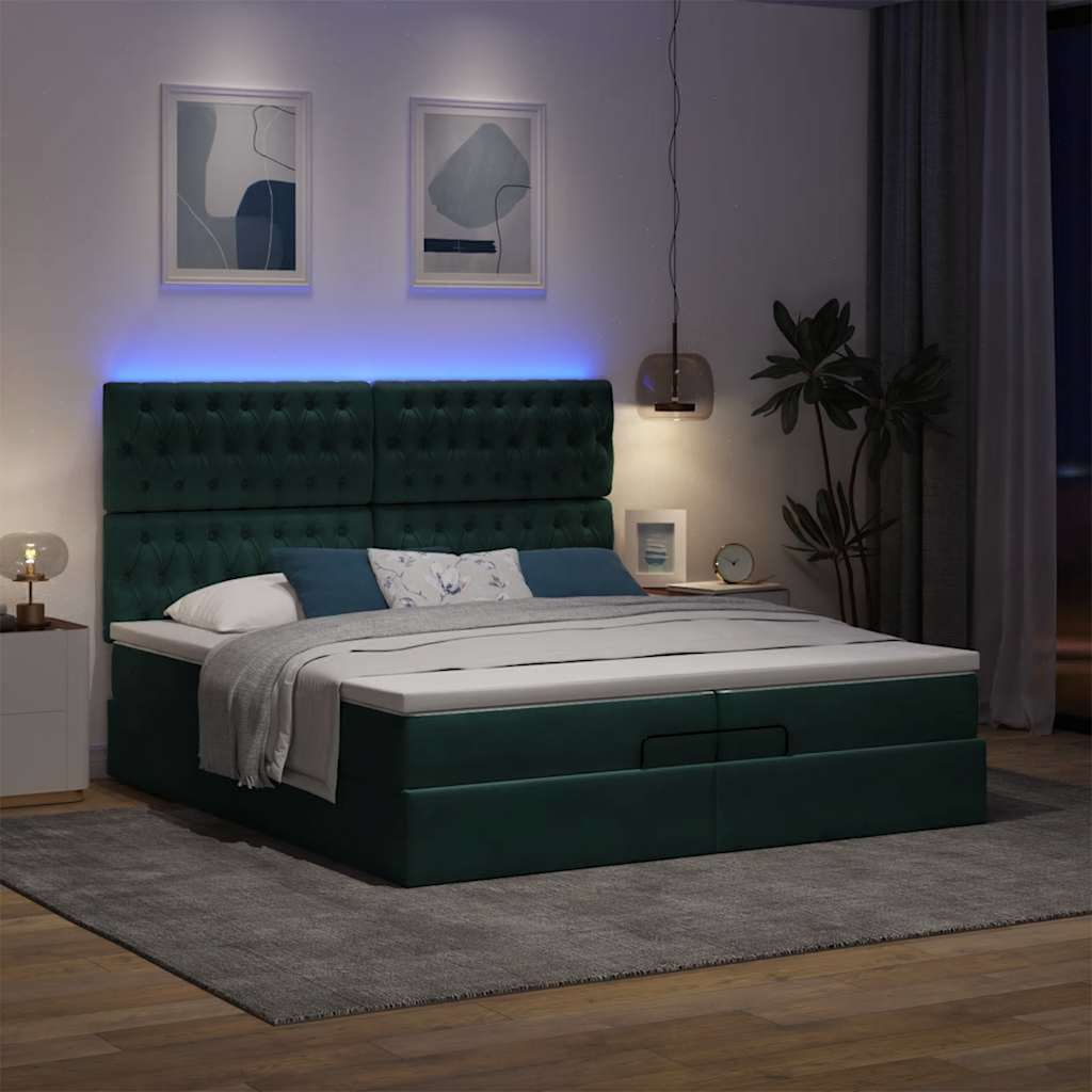 Okvir kreveta s madracima tamnozeleni 200x200cm baršunasti