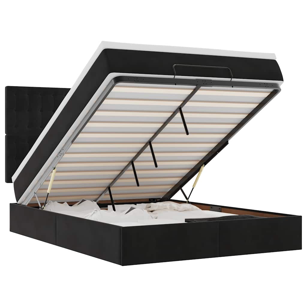 Otomanski krevet s madracima&LED crni 140x190 cm baršunasti
