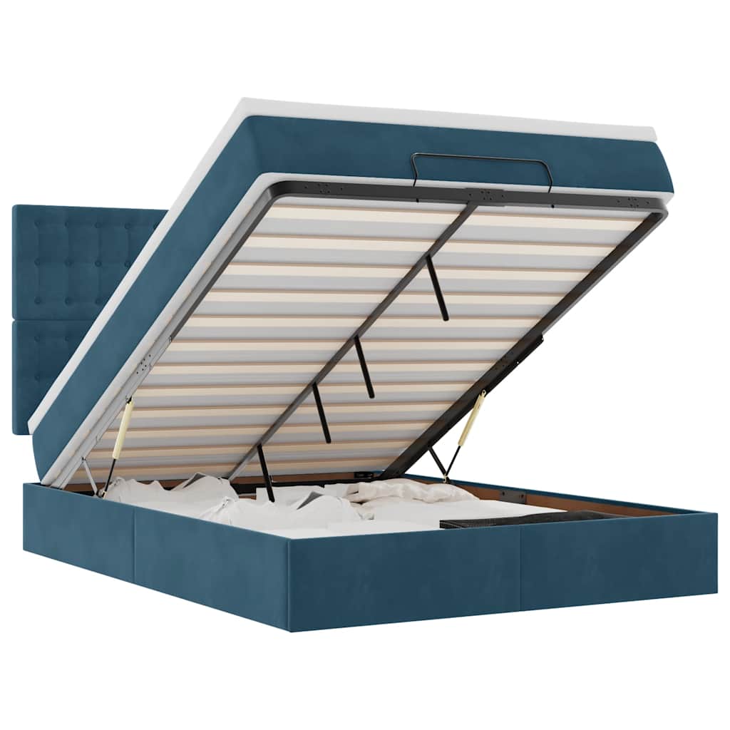 Otomanski krevet s madracima&LED tamnoplavi 140x190cm baršun