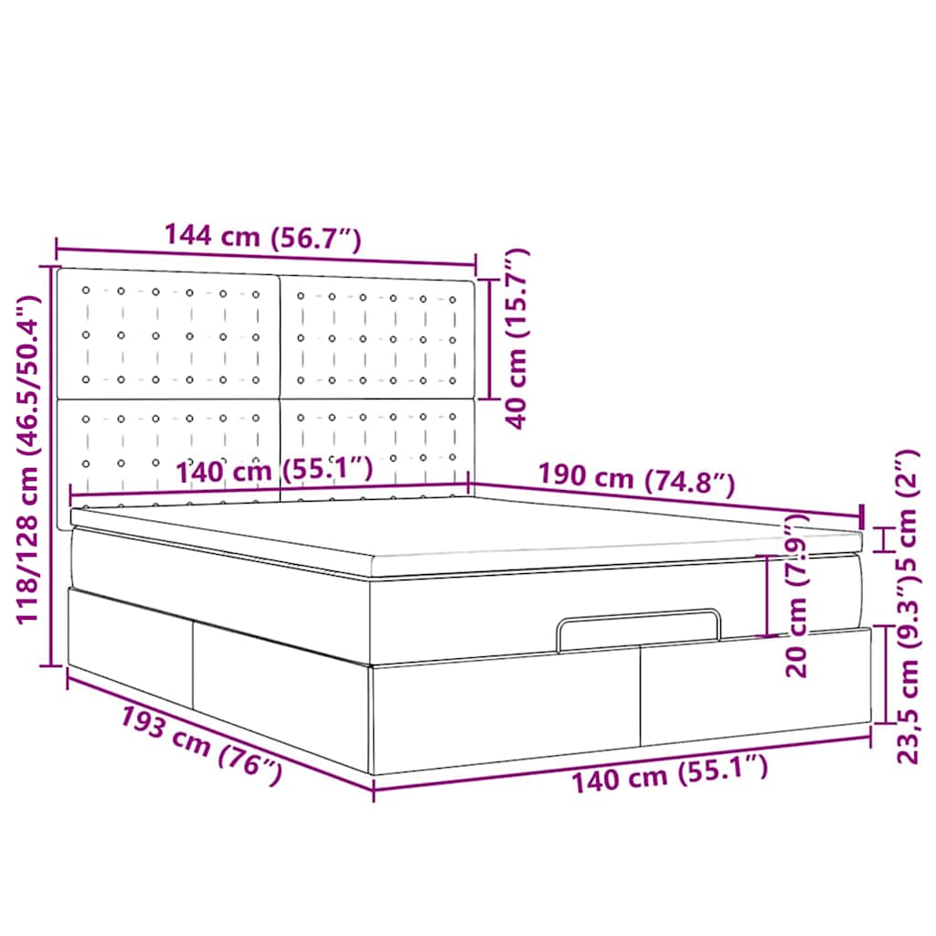 Otomanski krevet s madracima&LED tamnoplavi 140x190cm baršun