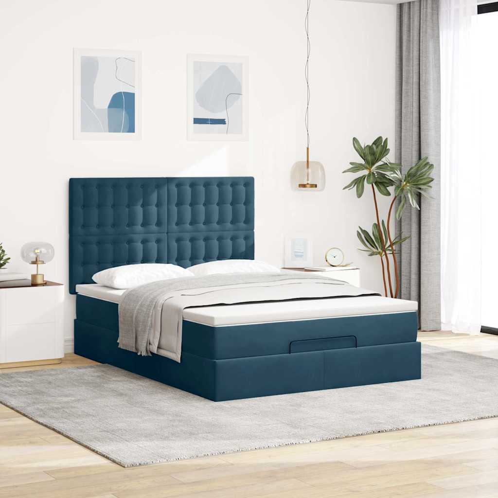 Otomanski krevet s madracima&LED tamnoplavi 140x190cm baršun