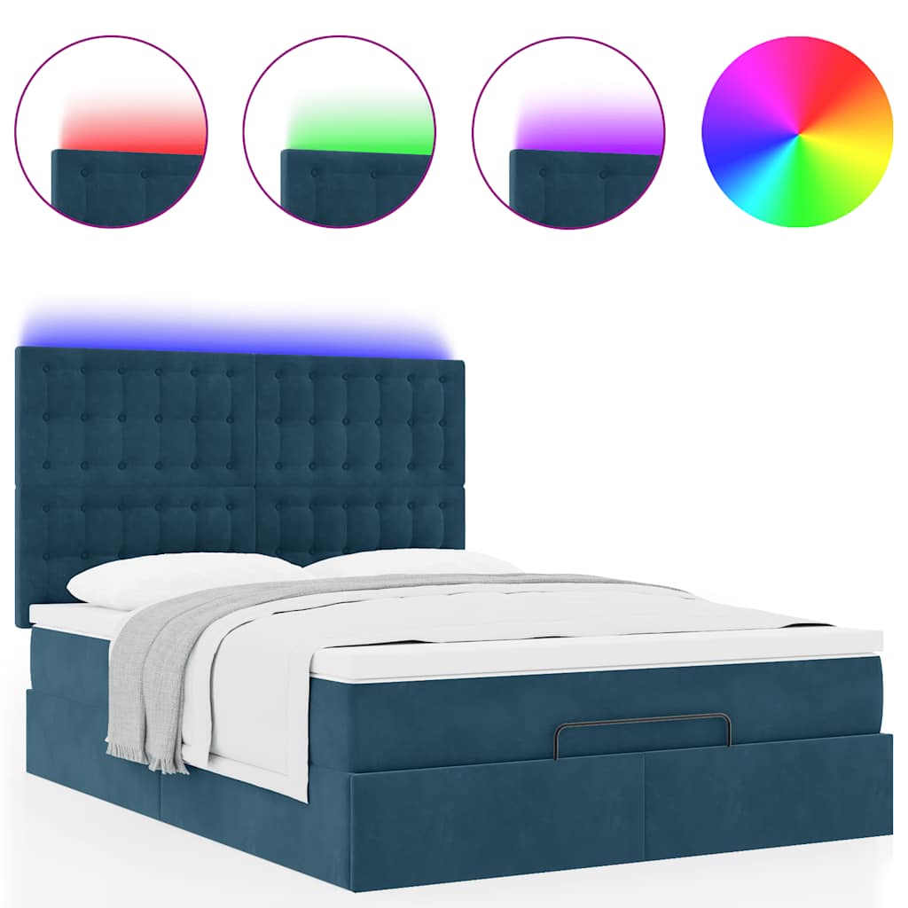 Otomanski krevet s madracima&LED tamnoplavi 140x190cm baršun
