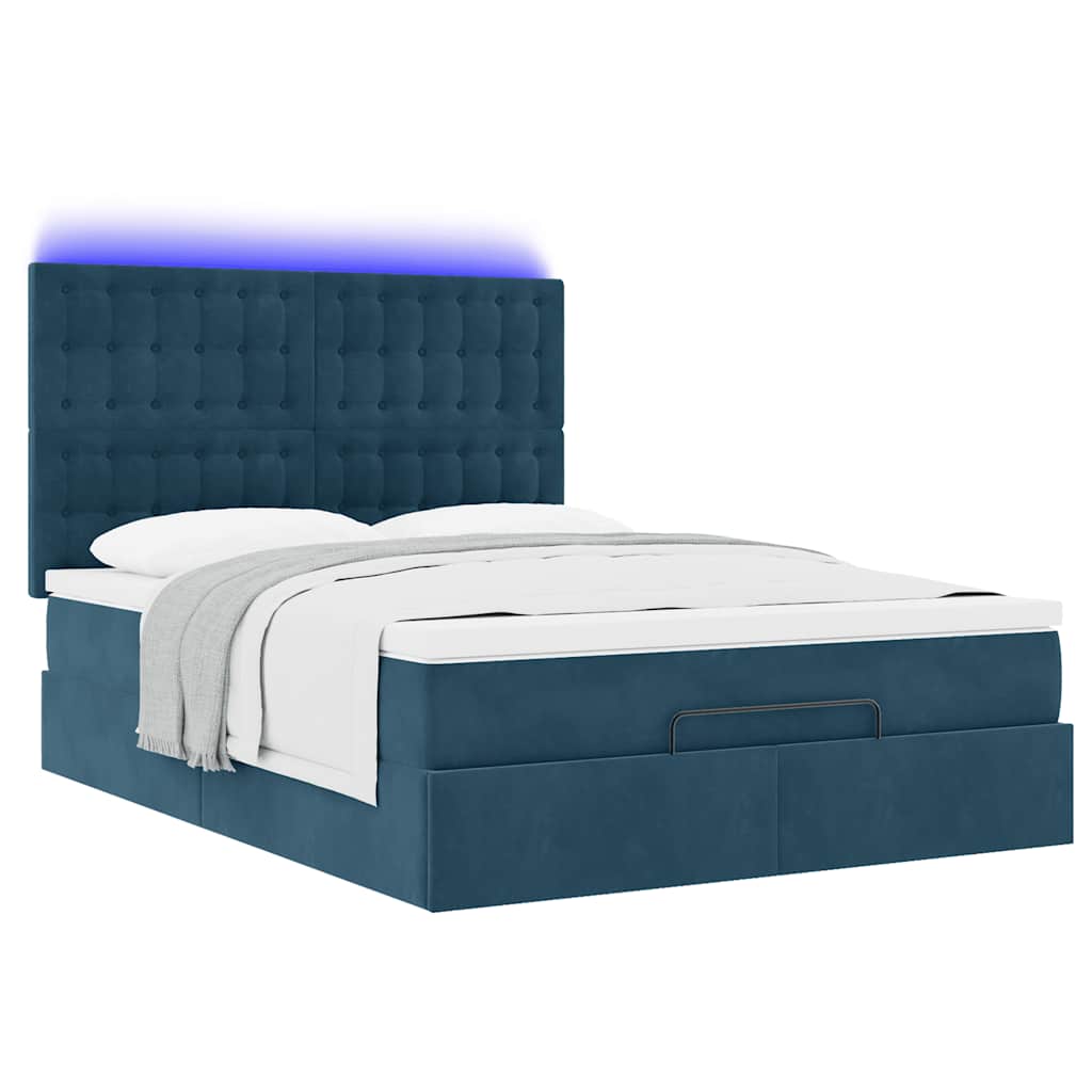 Otomanski krevet s madracima&LED tamnoplavi 140x190cm baršun