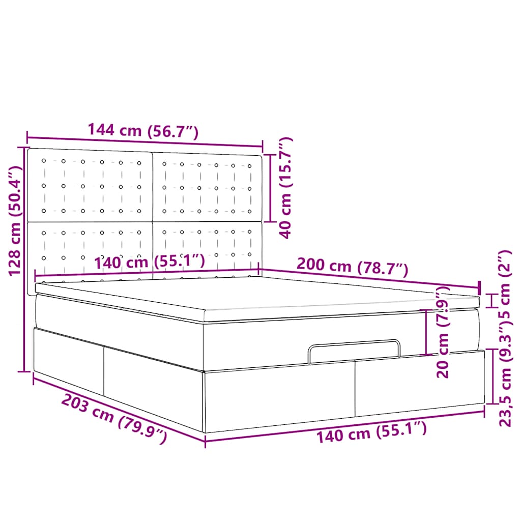 Ottoman krevet s madracima i LED diodama crni 140x200 cm baršun
