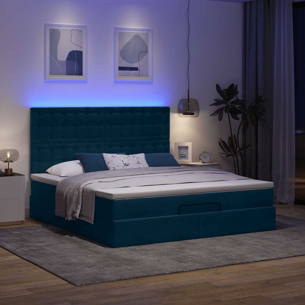 Otomanski okvir kreveta s madracima plavi 180x200cm baršunasti