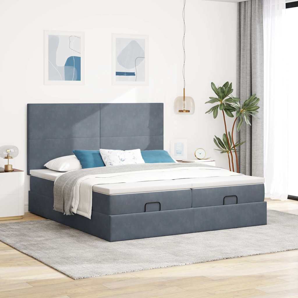 Okvir kreveta s madracima tamnosivi 180x200cm baršunasti