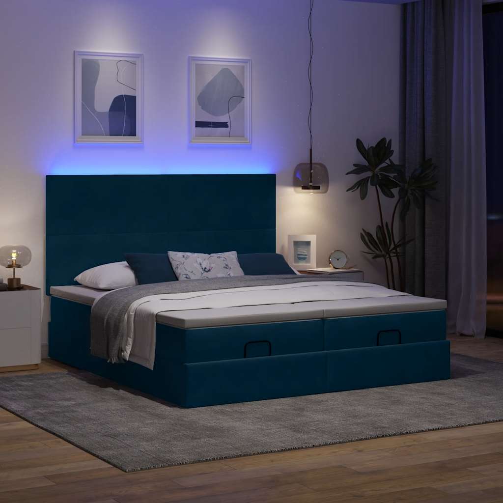 Otomanski okvir kreveta s madracima plavi 180x200cm baršunasti