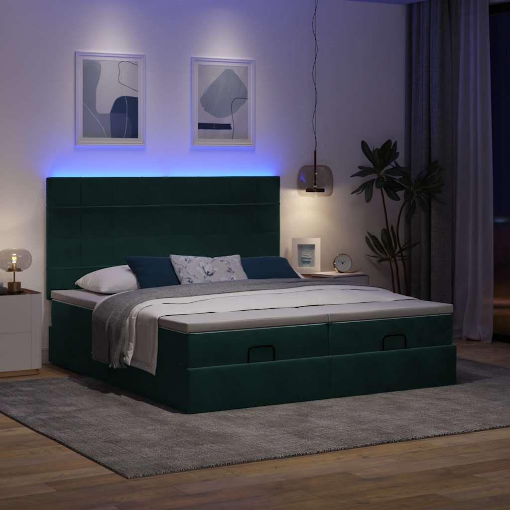 Okvir kreveta s madracima tamnozeleni 200x200cm baršunasti