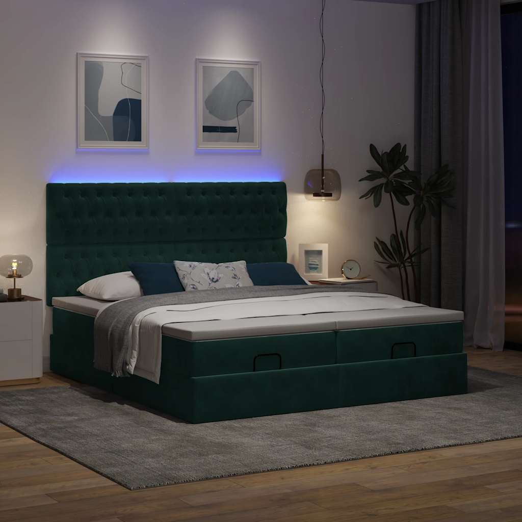 Okvir kreveta s madracima tamnozeleni 160x200cm baršunasti