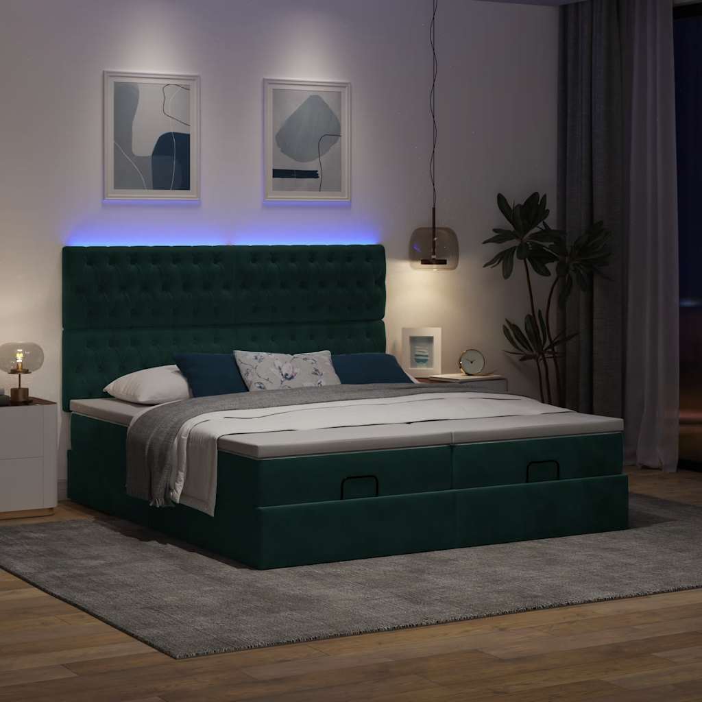 Okvir kreveta s madracima tamnozeleni 180x200cm baršunasti