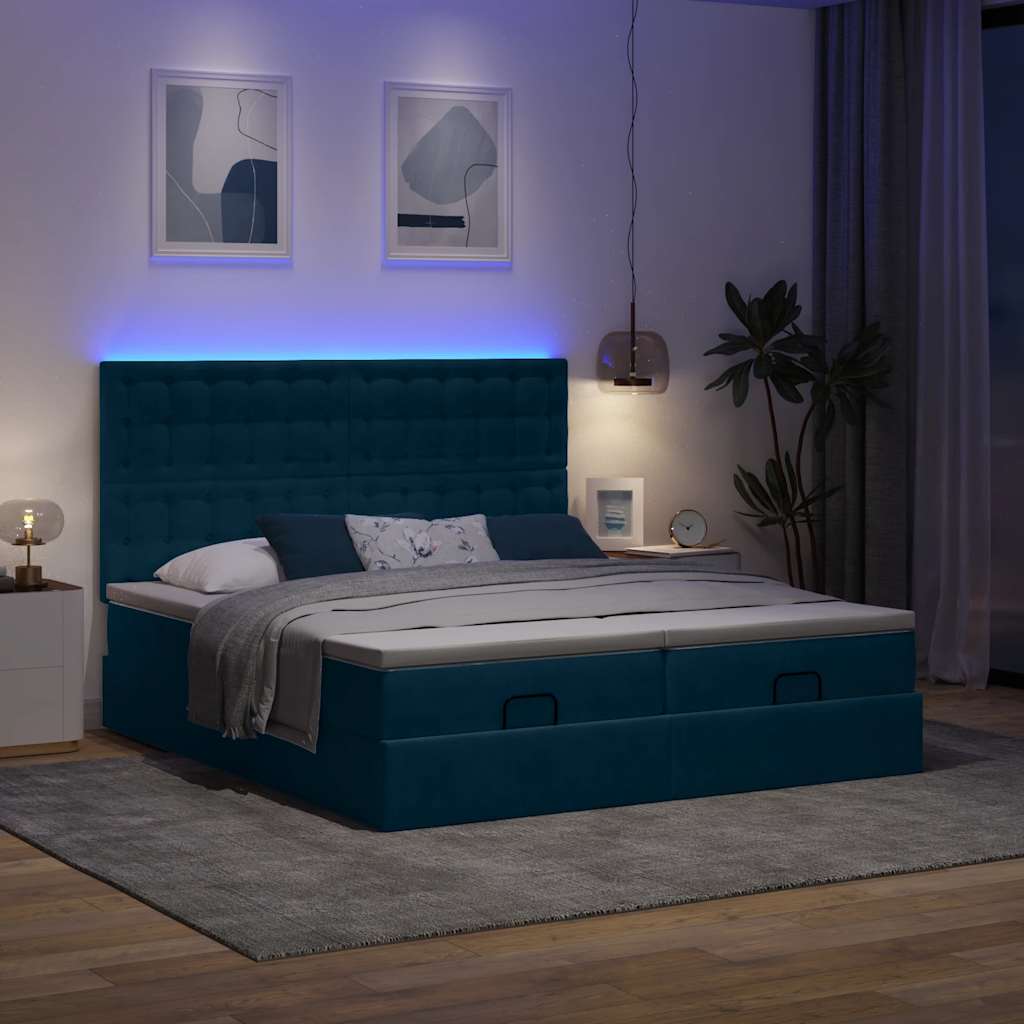 Otomanski okvir kreveta s madracima plavi 180x200cm baršunasti