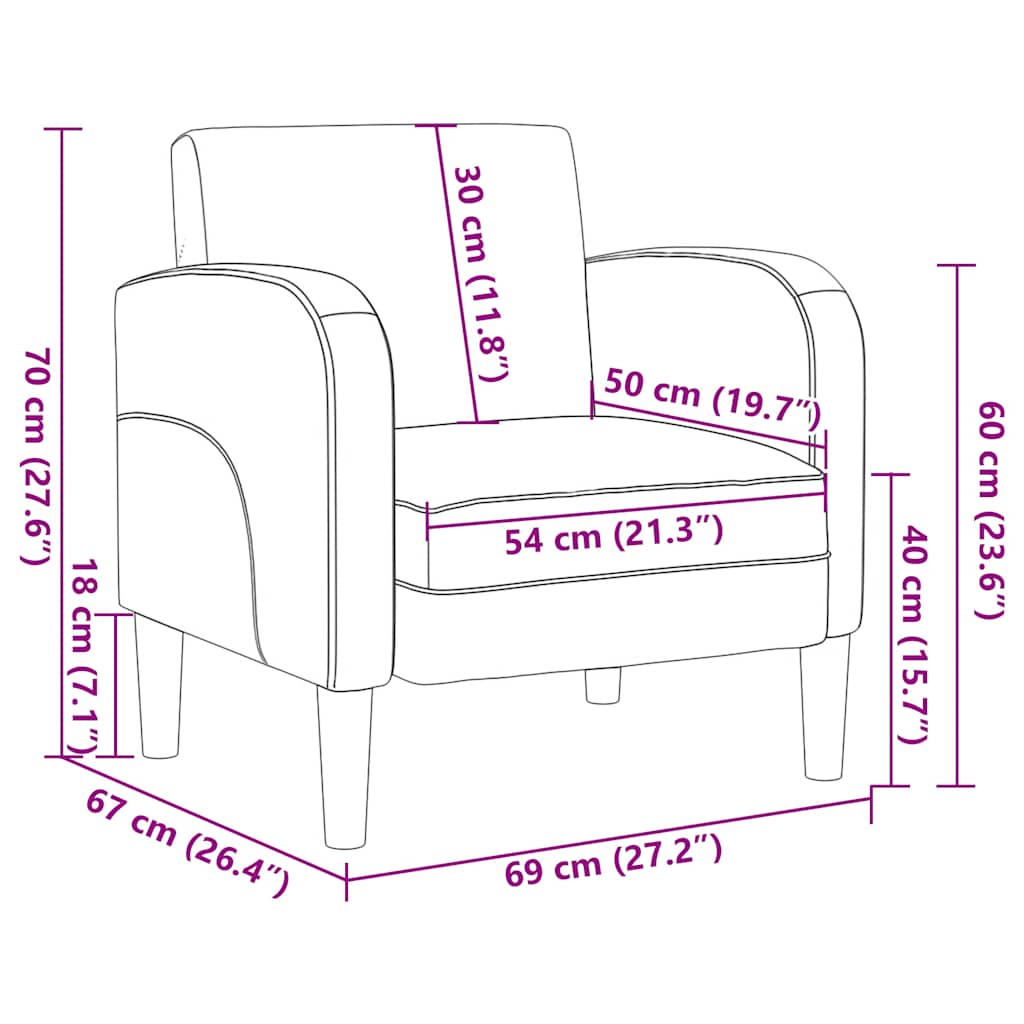 Sofa fotelja s naslonima za ruke krem 54 cm umjetna koža
