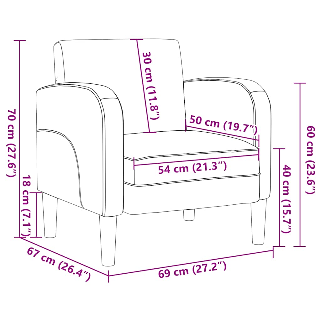 Sofa fotelja s naslonima za ruke smeđa 54 cm umjetna koža