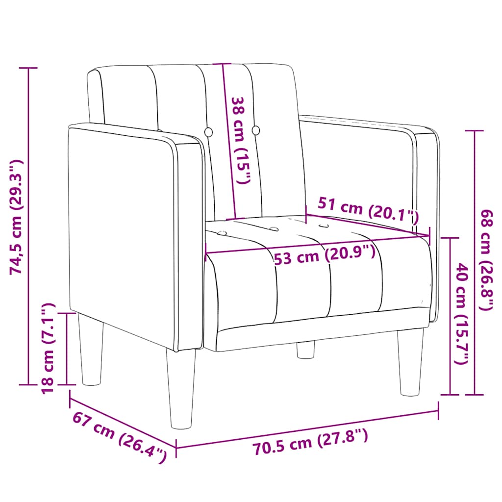 Sofa s naslonima za ruke svijetlo siva 53 cm tkanina