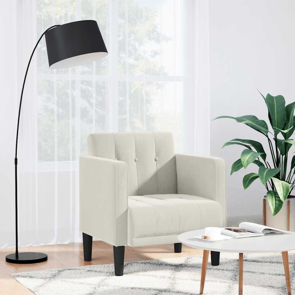 Sofa fotelja s naslonima za ruke krem boje 53 cm baršunasta