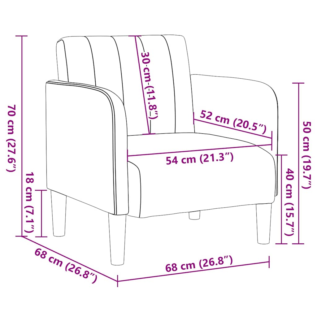Sofa fotelja s naslonima za ruke krem boje 54 cm baršunasta