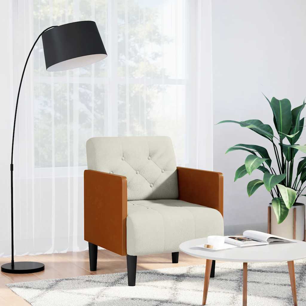 Sofa fotelja s naslonima za ruke krem boje 55 cm baršunasta