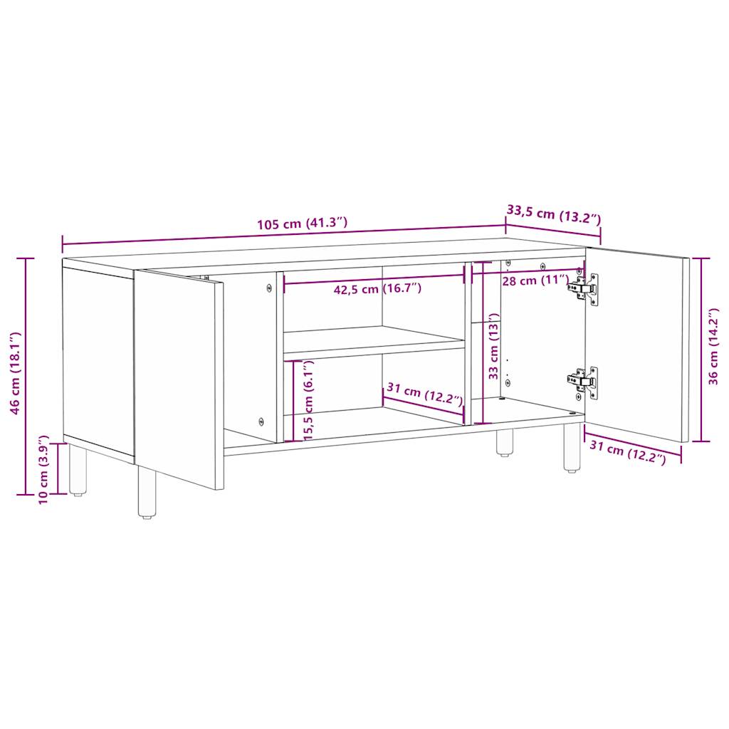 TV ormarić crni 105x33,5x46 cm Puno grubo drvo Mango