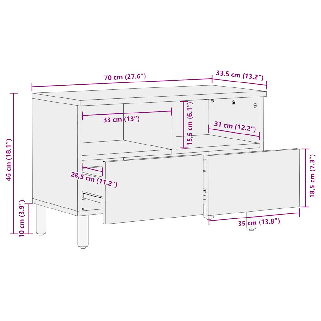 TV ormarić crni 70x33,5x46 cm Puno grubo drvo Mango