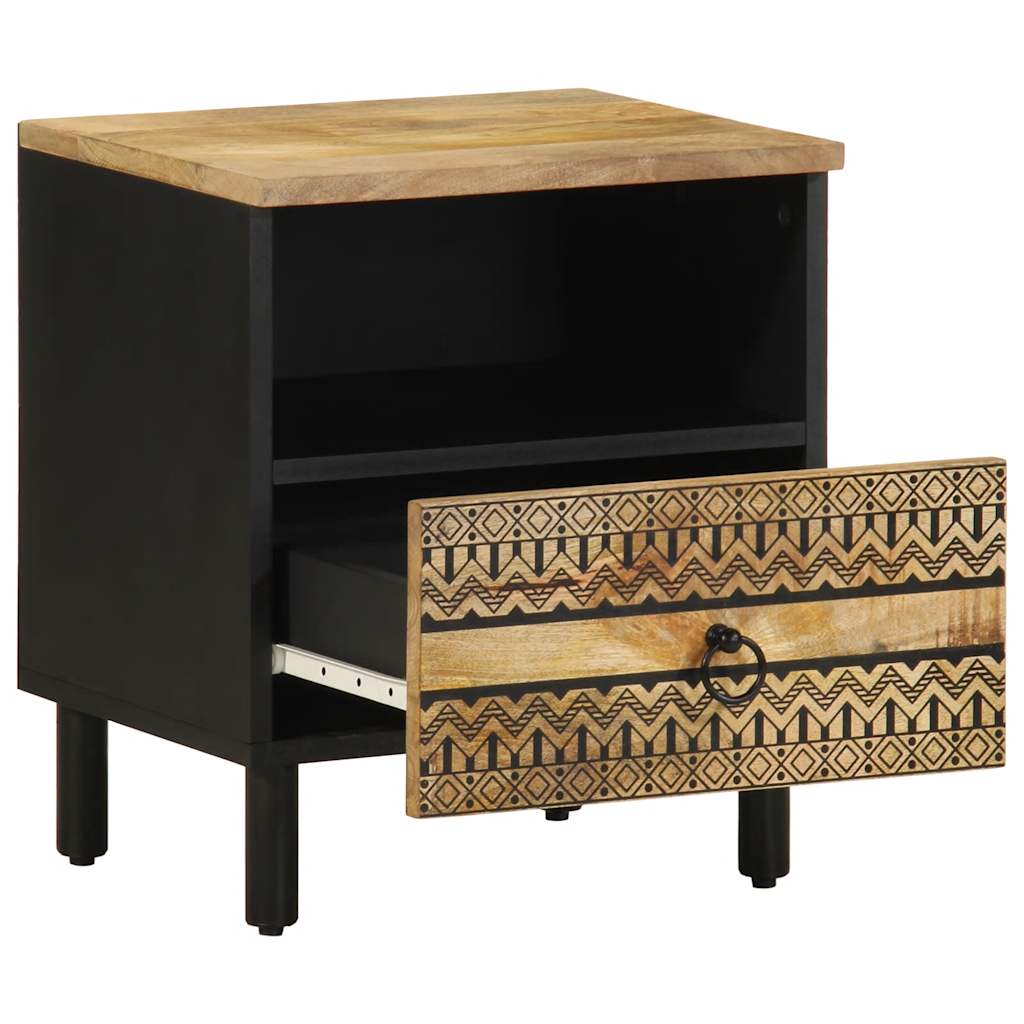 Krevetni ormarić crni 40x33x46 cm Puno grubo drvo Mango