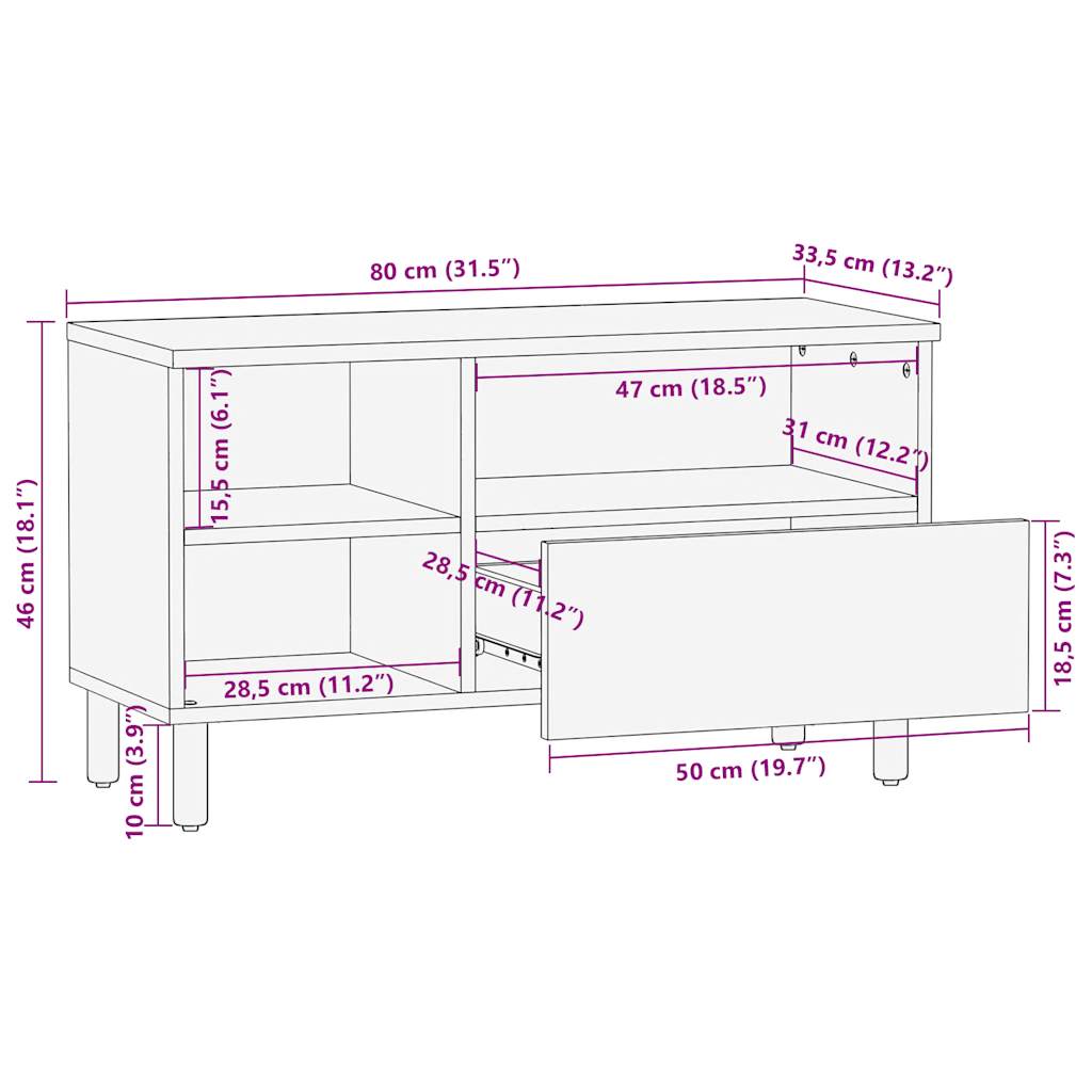 TV ormarić crni 80x33,5x46 cm Puno grubo drvo Mango