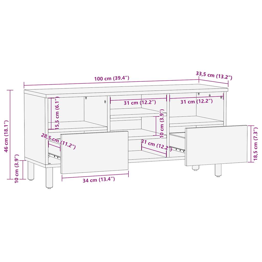 TV ormarić crni 100x33,5x46 cm Puno grubo drvo Mango