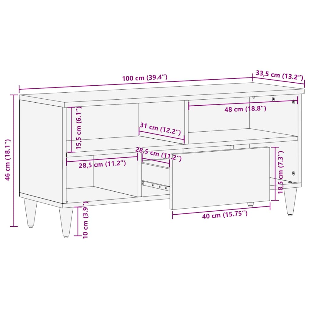 TV ormarić 100x33,5x46 cm Puno drvo Mango