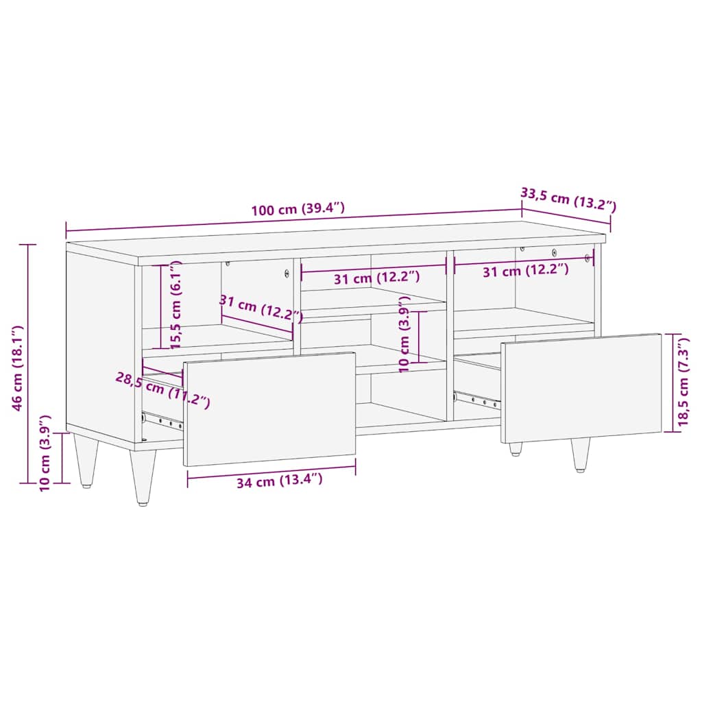 TV ormarić 100x33,5x46 cm Puno drvo Mango