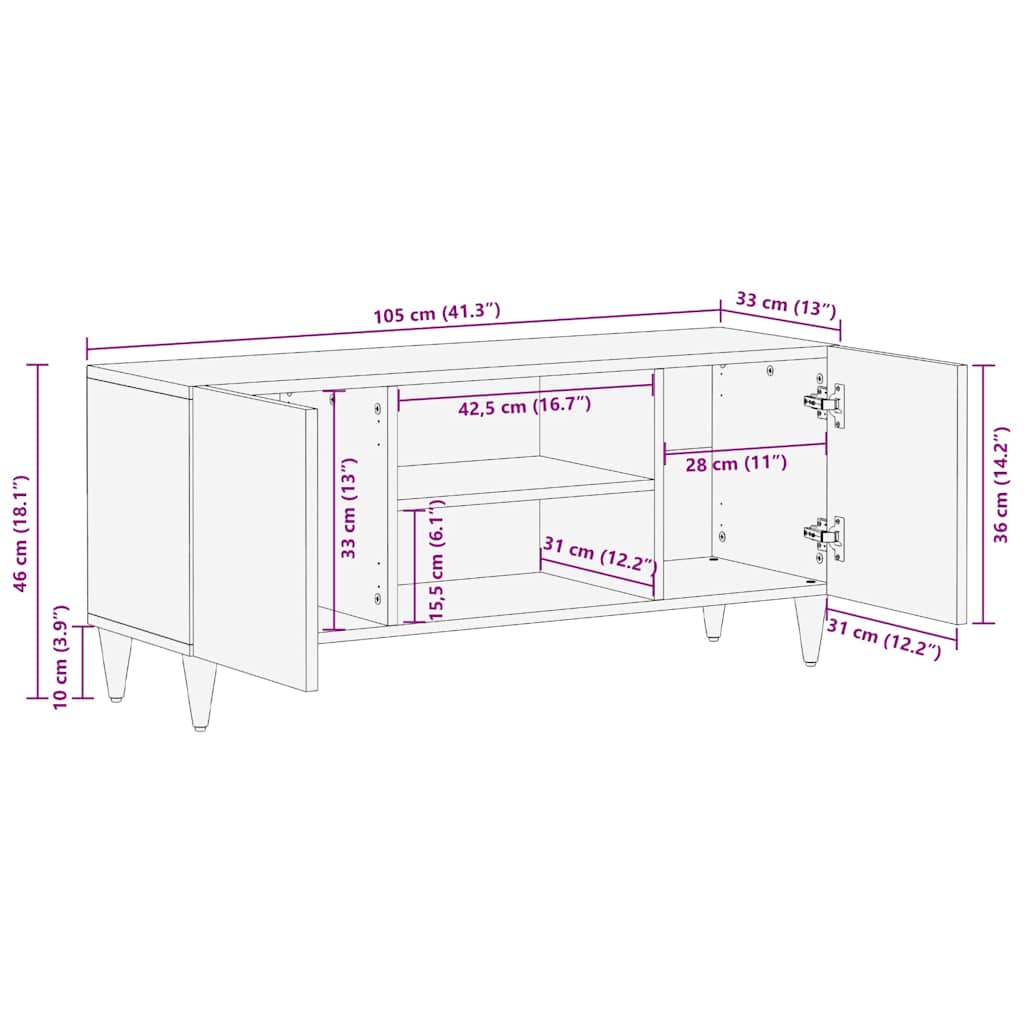 TV ormar Medeno smeđa 105 x 33 x 46 cm Čvrsto drvo manga
