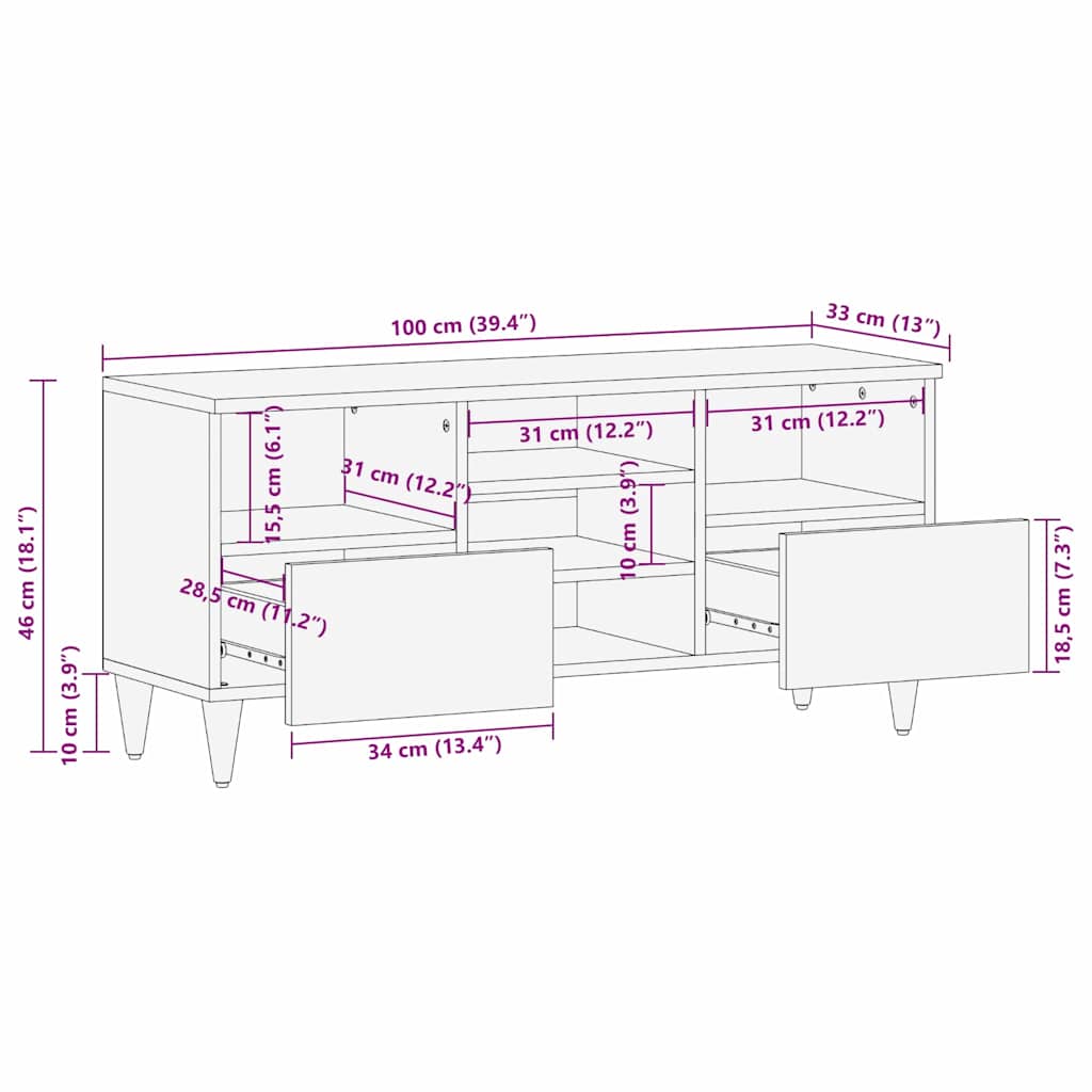 TV ormar Medeno smeđa 100 x 33 x 46 cm Čvrsto drvo manga