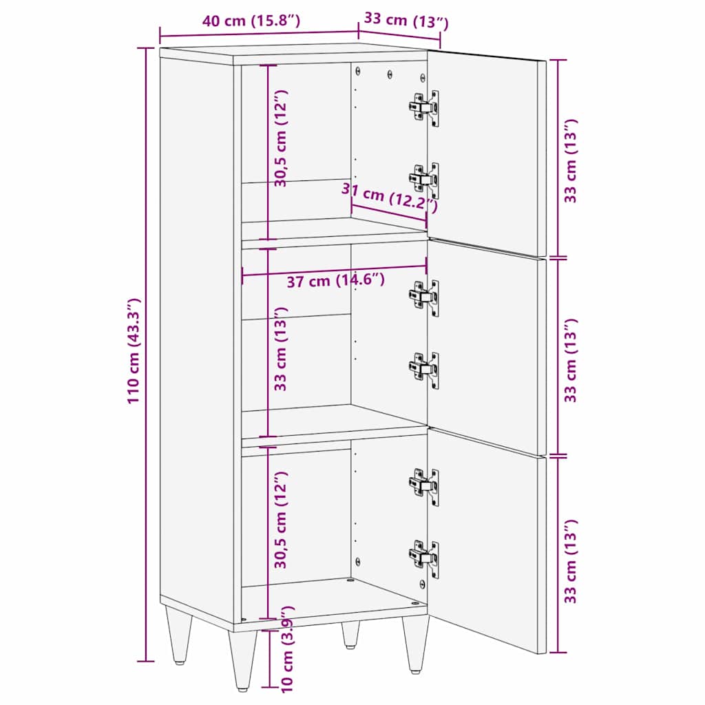 Highboard s policom Smeđa 40 x 33 x 110 cm Čvrsto drvo manga