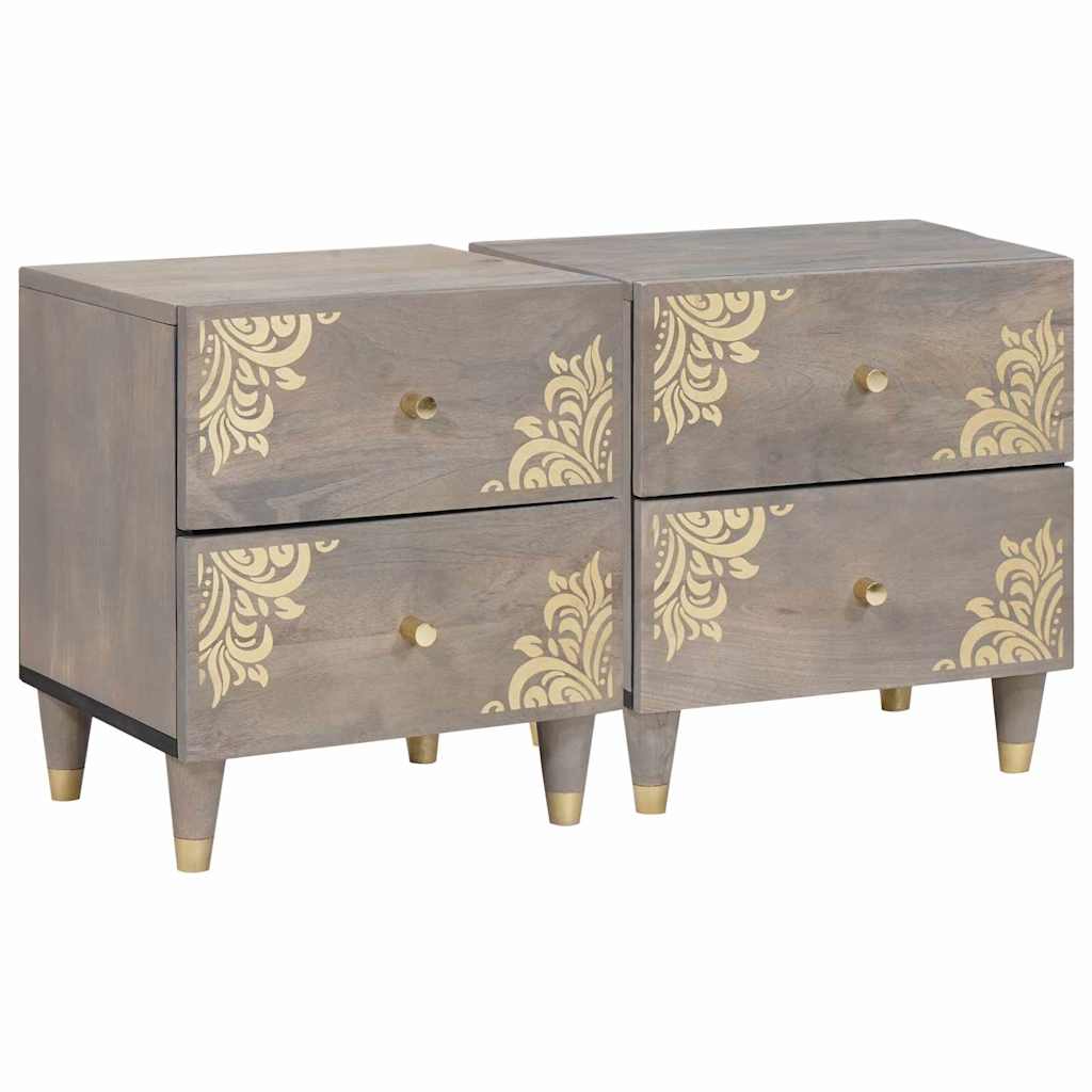 Noćni ormar 2 pcs Siva 40 x 33 x 46 cm Čvrsto drvo manga