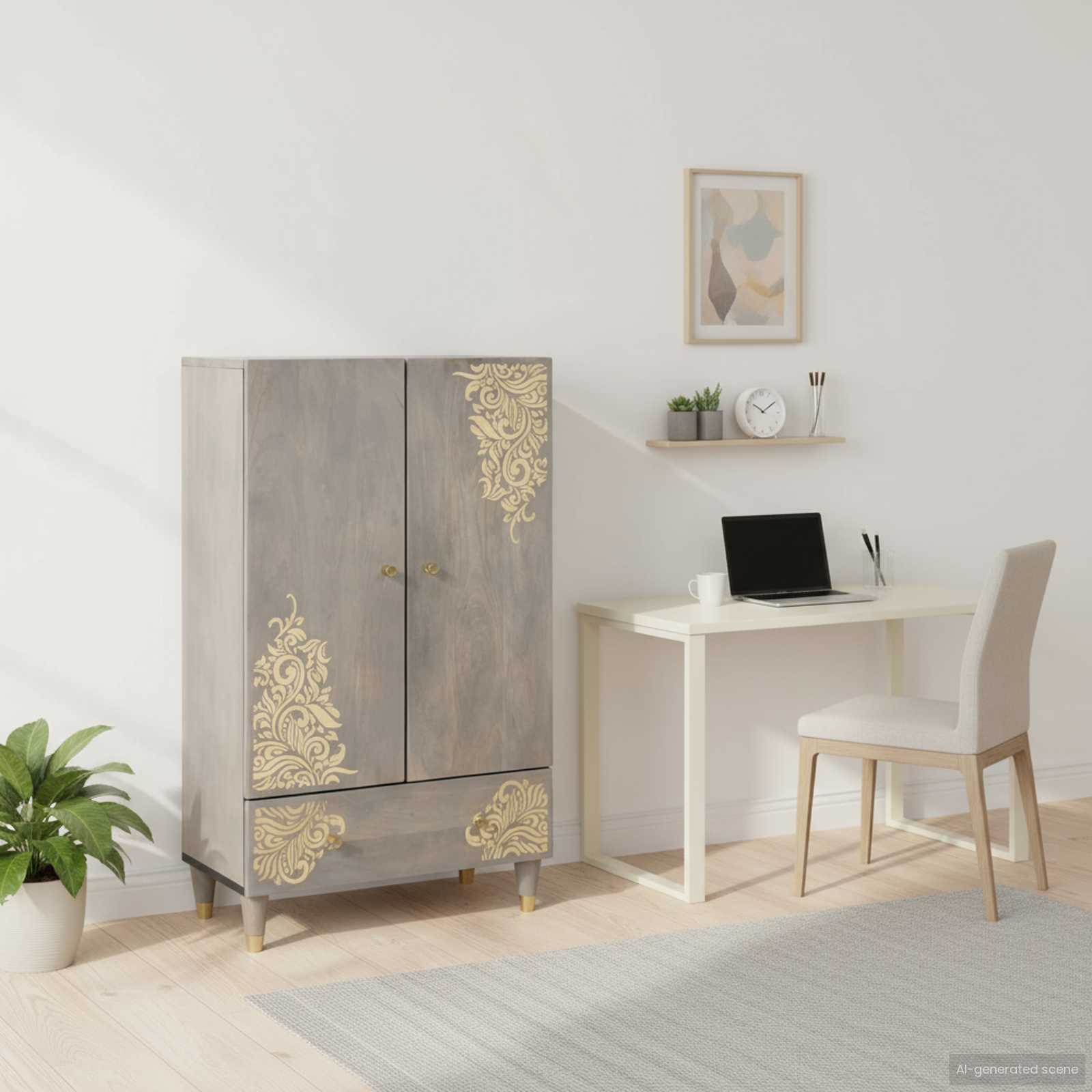Highboard Siva i zlatna 60 x 33 x 100 cm Čvrsto drvo manga