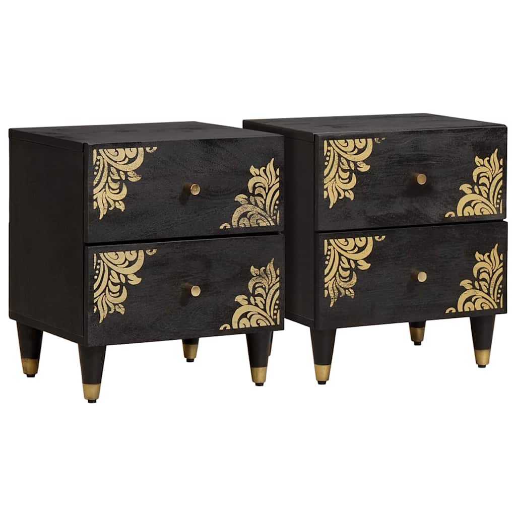 Noćni ormar 2 pcs Crna 40 x 33 x 46 cm Čvrsto drvo manga