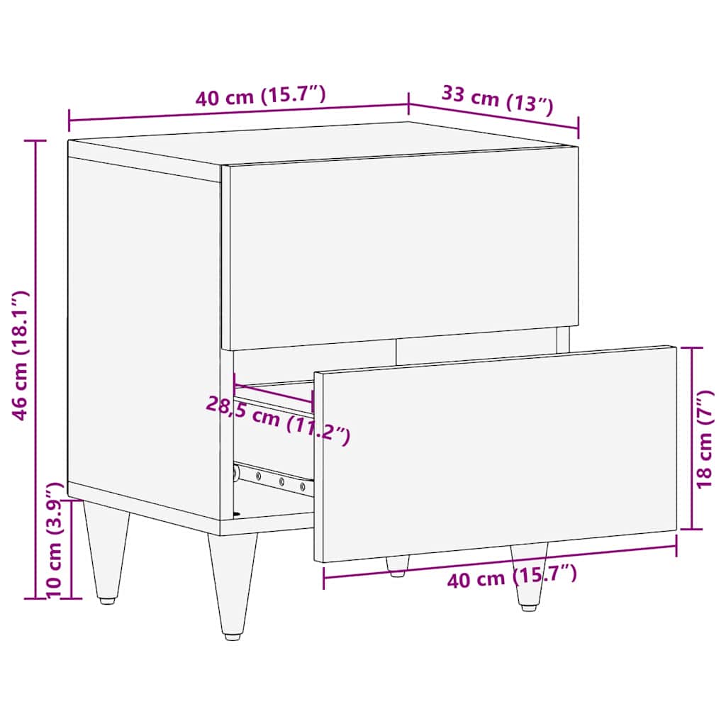 Noćni ormar 2 pcs Crna 40 x 33 x 46 cm Čvrsto drvo manga