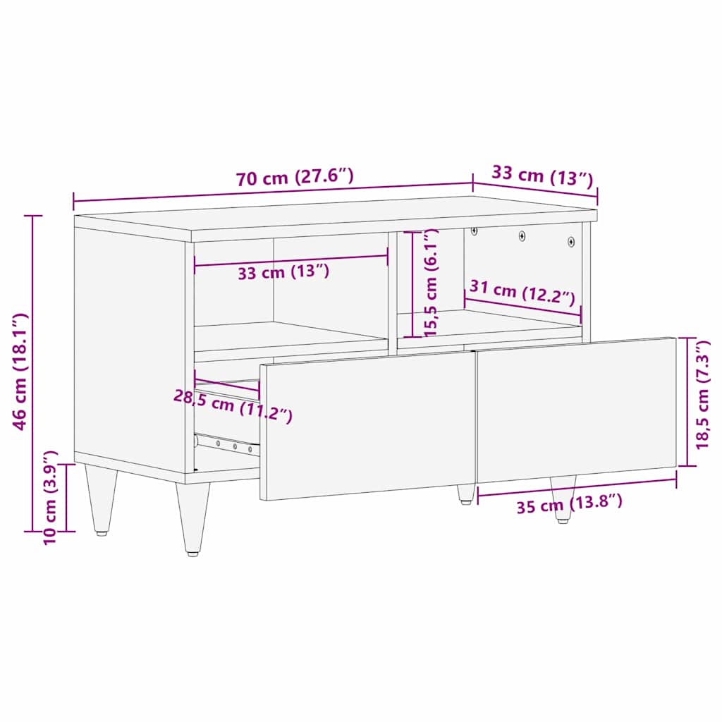 TV ormar s ladicama Crna 70 x 33 x 46 cm Čvrsto drvo manga