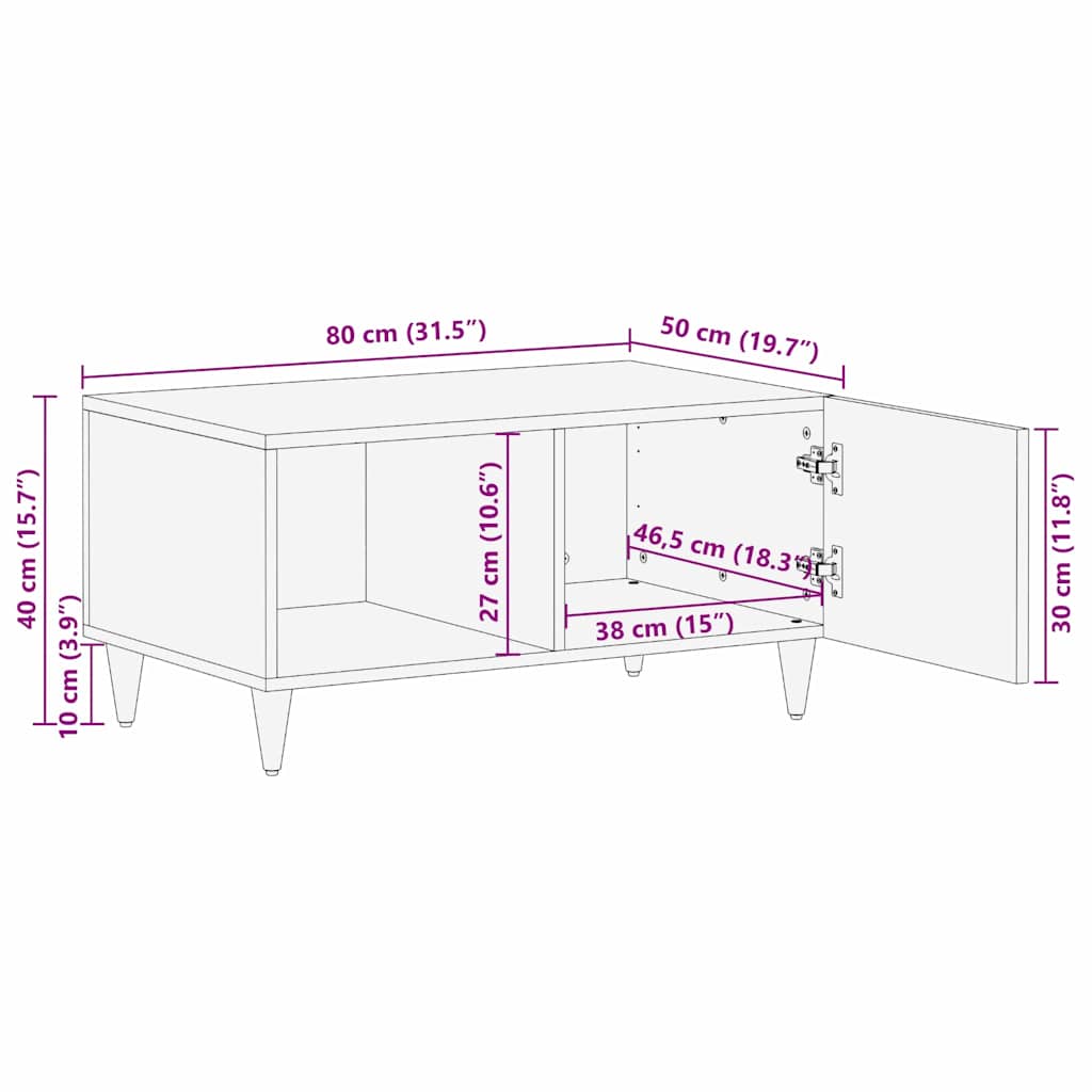 Kava Stol Crna 80 x 50 x 40 cm Čvrsto drvo manga