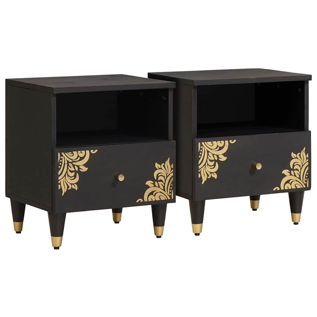 Noćni ormar 2 pcs Crna 40 x 33 x 46 cm Čvrsto drvo manga