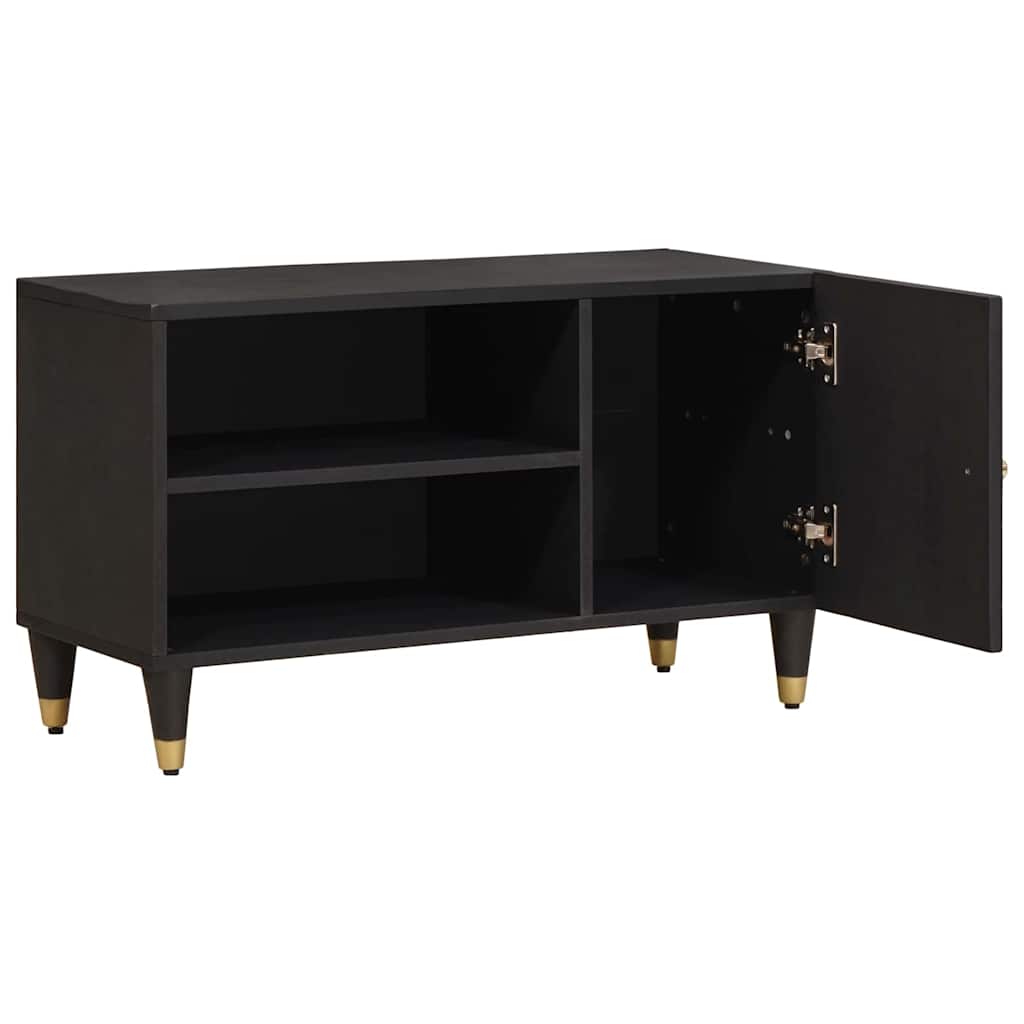 TV ormar s policom Crna 80 x 33 x 46 cm Čvrsto drvo manga