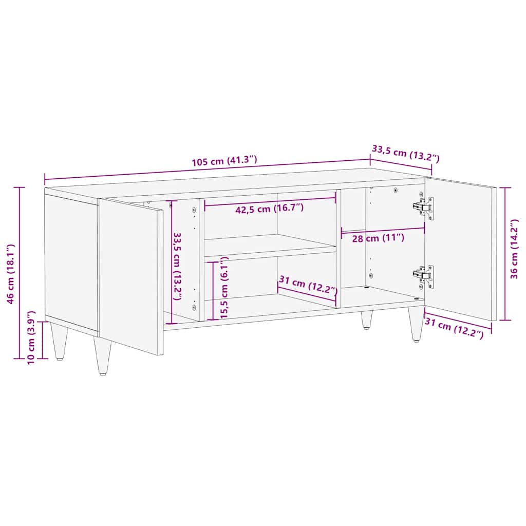 TV ormar s policom Smeđa 105 x 33,5 x 46 cm Čvrsto drvo manga