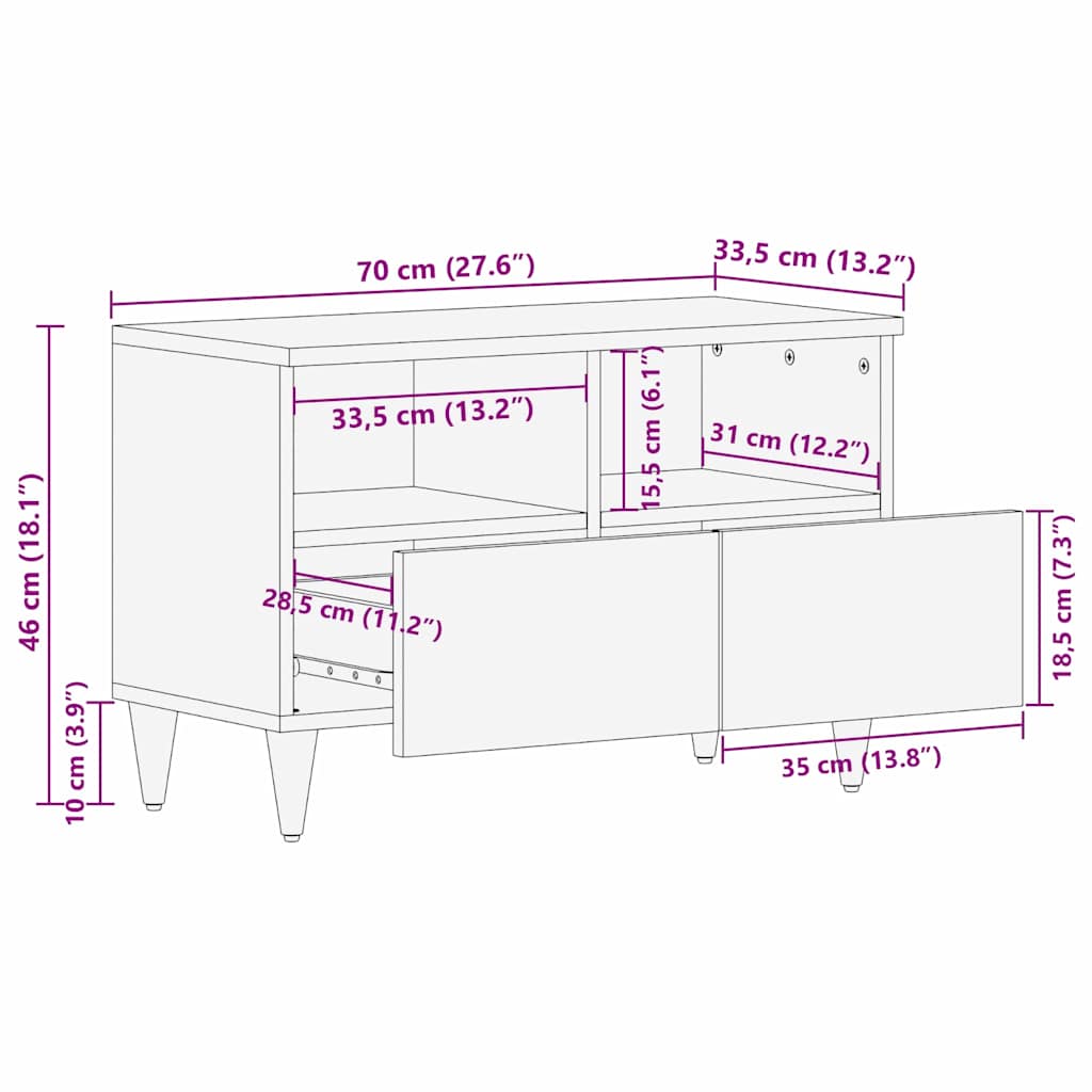 TV ormar s ladicama Smeđa 70 x 33,5 x 46 cm Čvrsto drvo manga