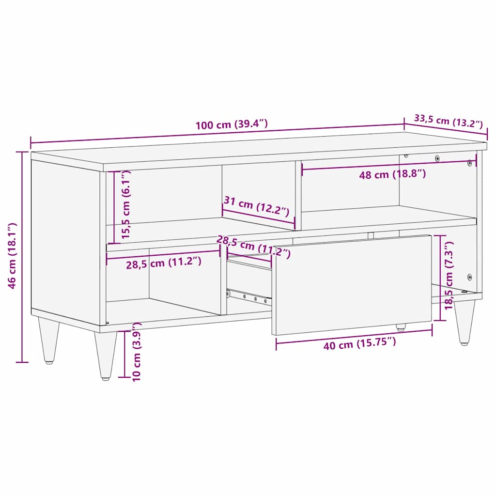 TV ormar s ladicama Smeđa 100 x 33,5 x 46 cm Čvrsto drvo manga
