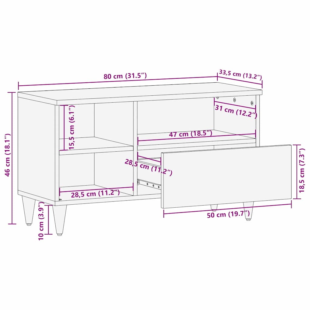 TV ormar s ladicama Smeđa 80 x 33,5 x 46 cm Čvrsto drvo manga